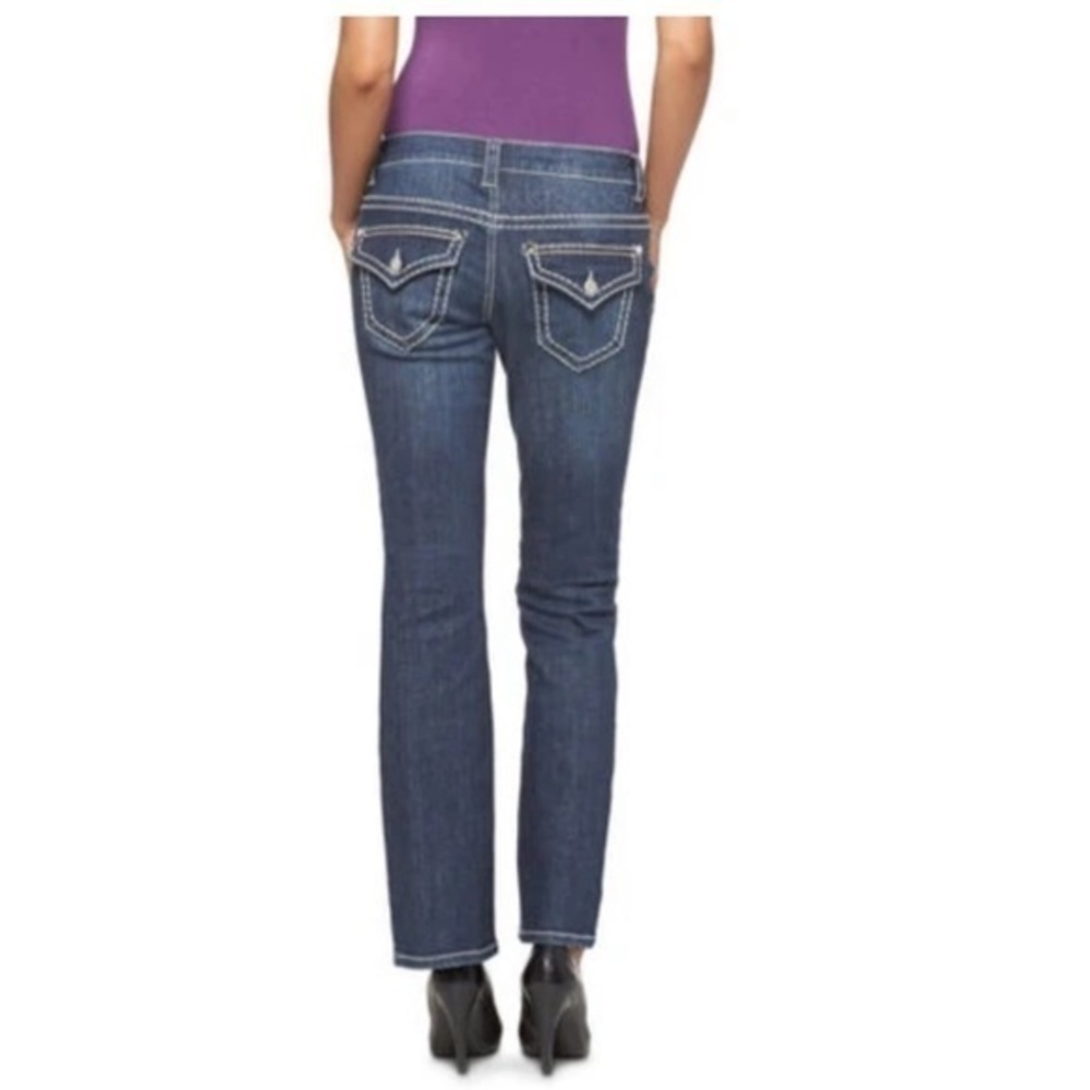 PAISLEY SKY stylist trendy low rise bootcut big stitch jeans dark denim wash -8